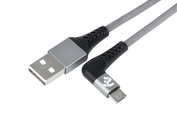 Кабель 2E USB 2.0 USB MicroUSB Flat Fabric Right Angle 1m Grey